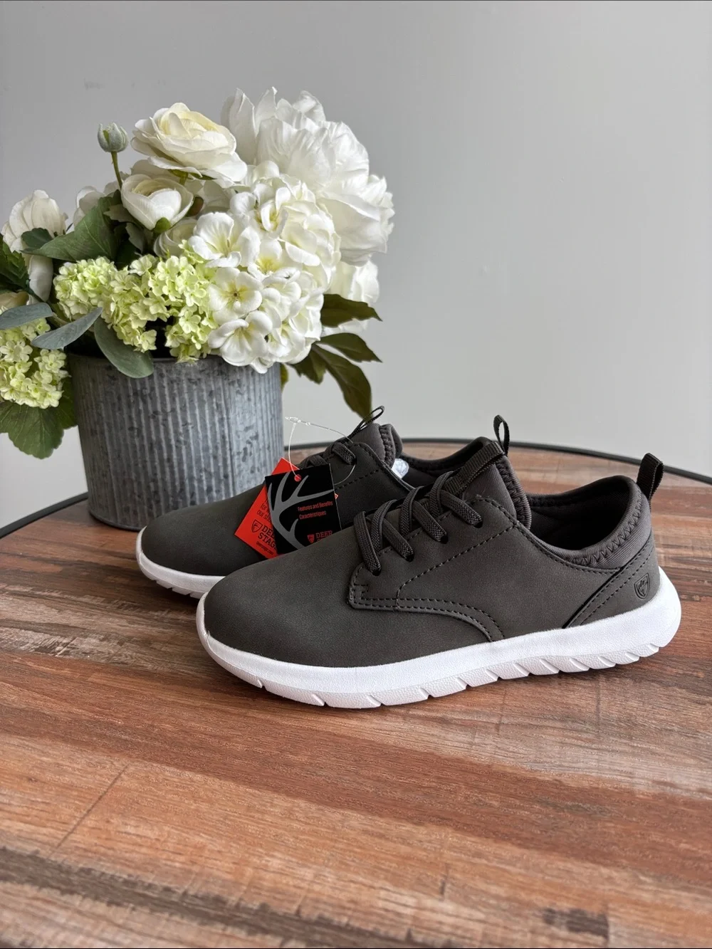 Deer Stags Boys Gray Lace-Up Sneakers with White Sole